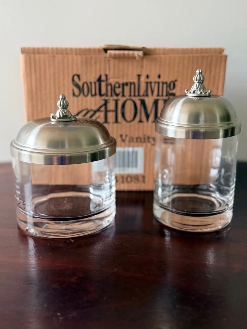 Southern Living At Home Sutton Vanity Set with Brushed Silver Lids